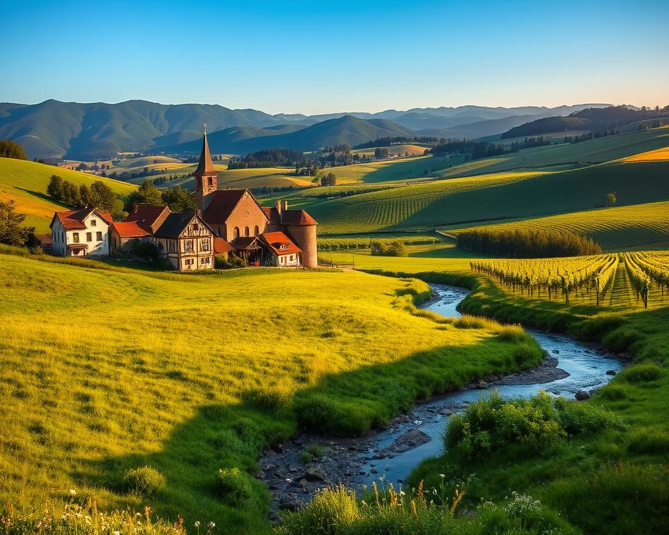 Elsass Landschaft mit Vogesen im Hintergrund