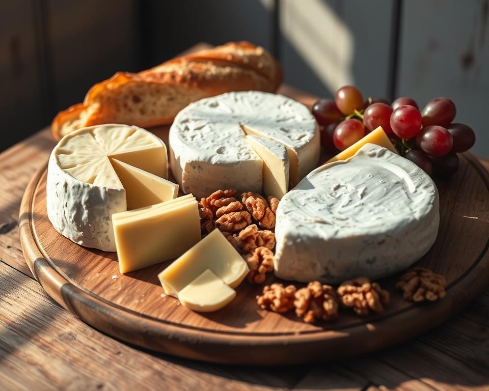 Französische Käseplatte mit Camembert, Roquefort und Brie